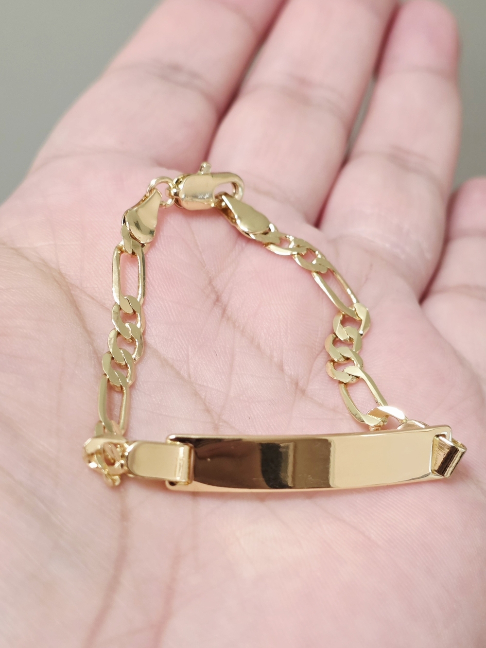 Women's 18k Gold Plated Figaro ID Bracelet with Polished Plate